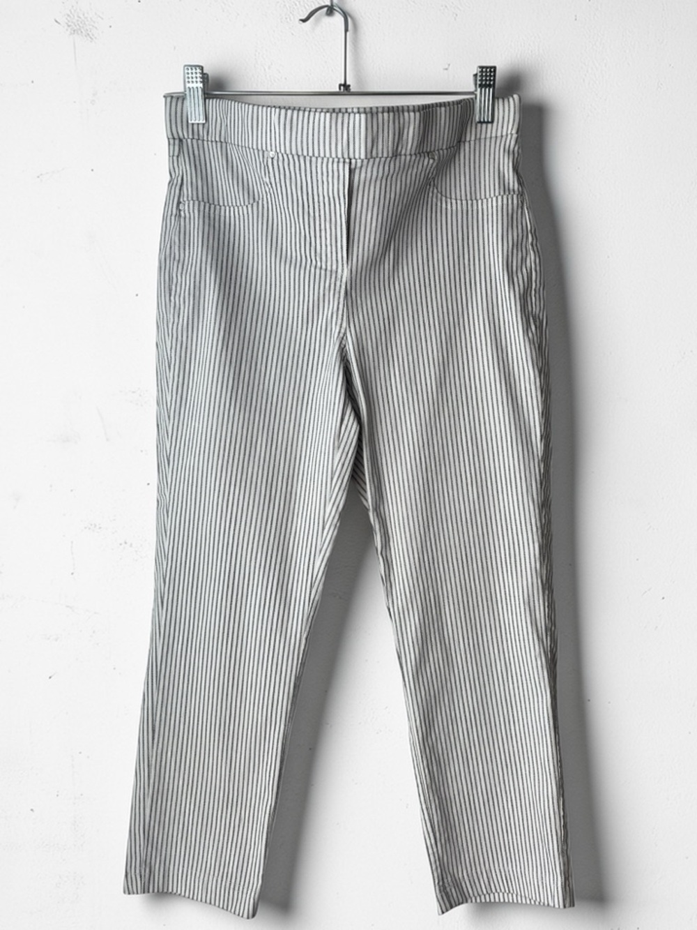 JULES & LEOPOLD white and black striped stretch cropped pull-on pants sz medium